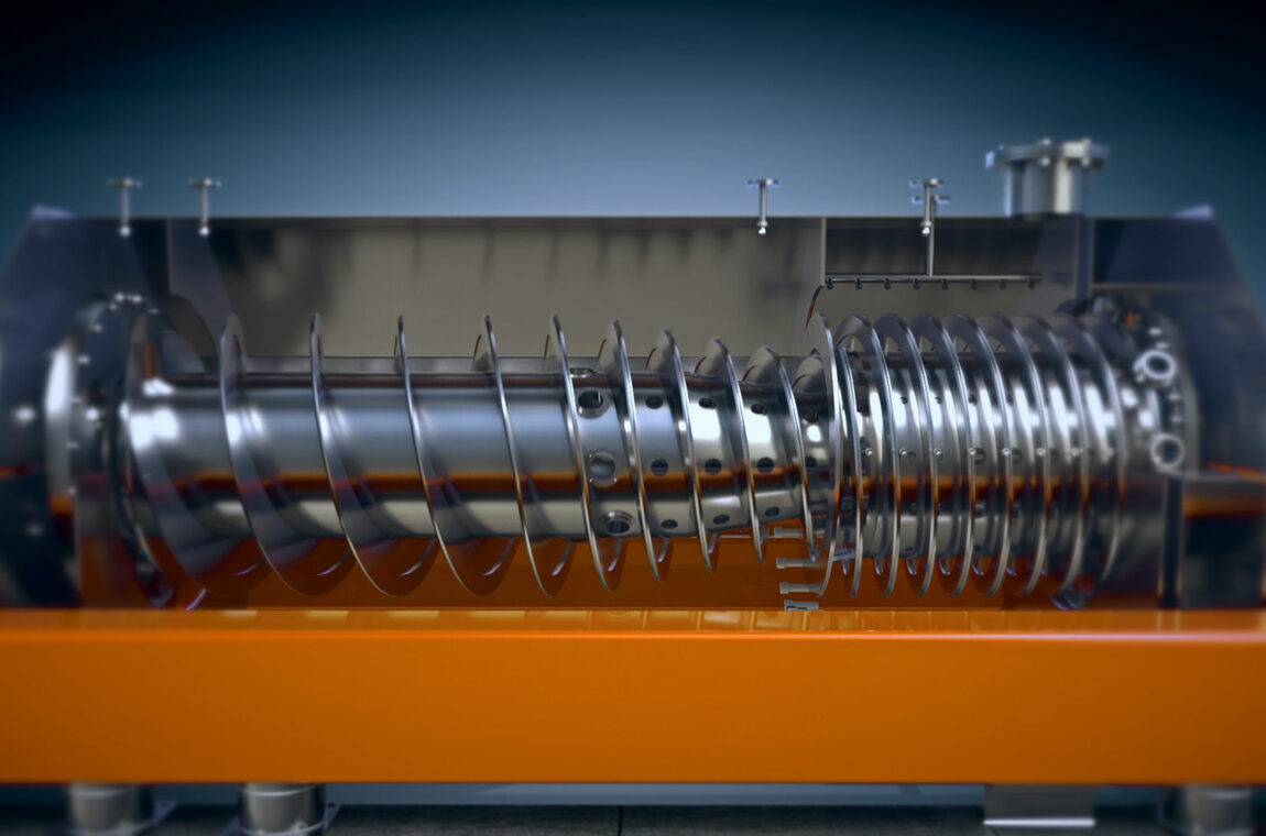 Interior view of the TURBOSCREEN screen decanter, view of the centrifuge screw
