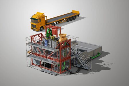 SIEBTECHNIK TEMA semi-mobile setting machine type SKC - overall view with transport truck
