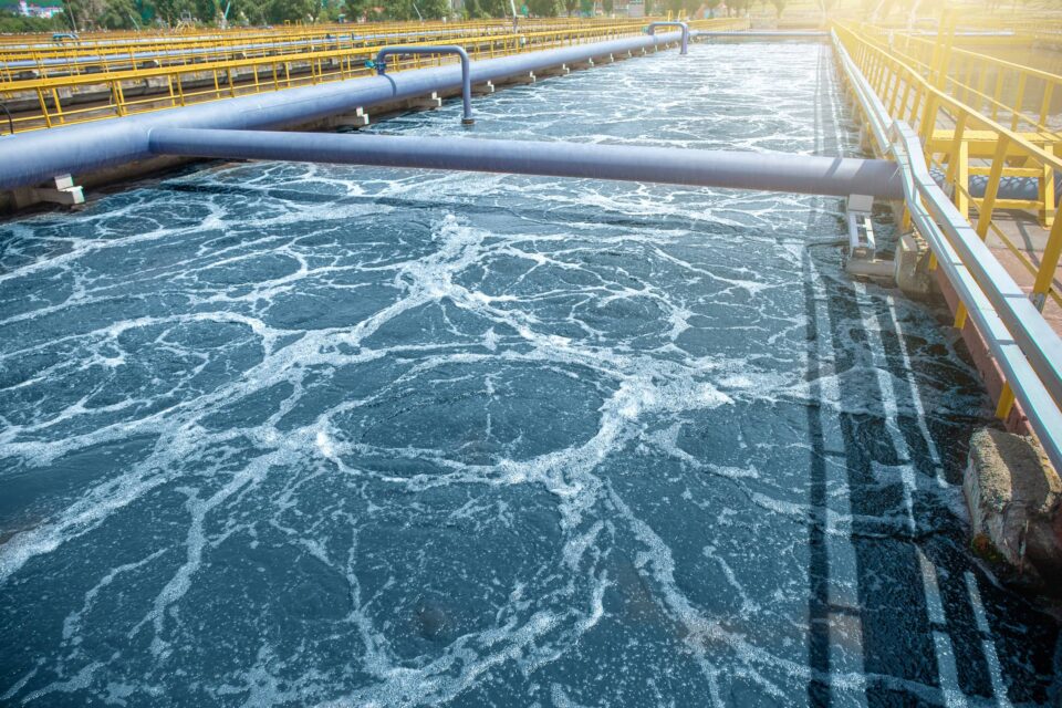 Wastewater treatment plant - wastewater in a basin