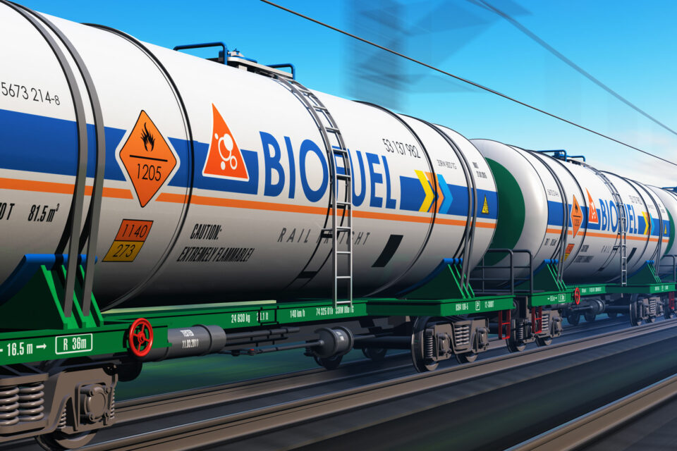 A freight train transports biodiesel