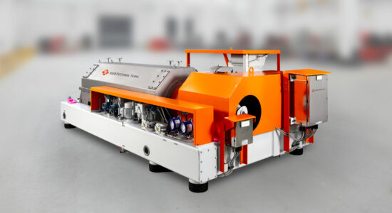 SIEBTECHNIK TEMA decanter centrifuge DZ 7. View from the drive side of the decanter.